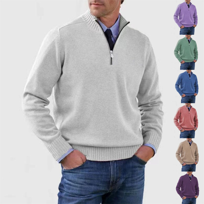 Men's Stand Collar Zipper Sweater